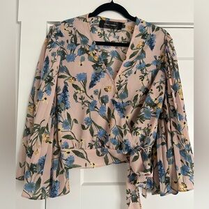 Floral Wrap Top with Wide Sleeves